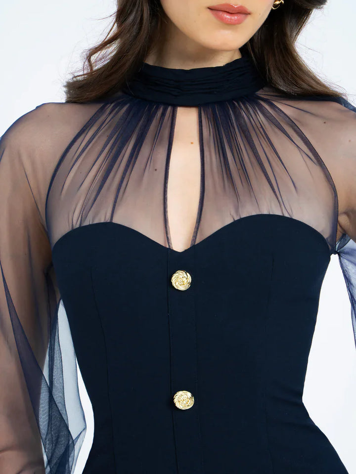 Fitted mini dress with tailored chiffon sleeves - Darwin