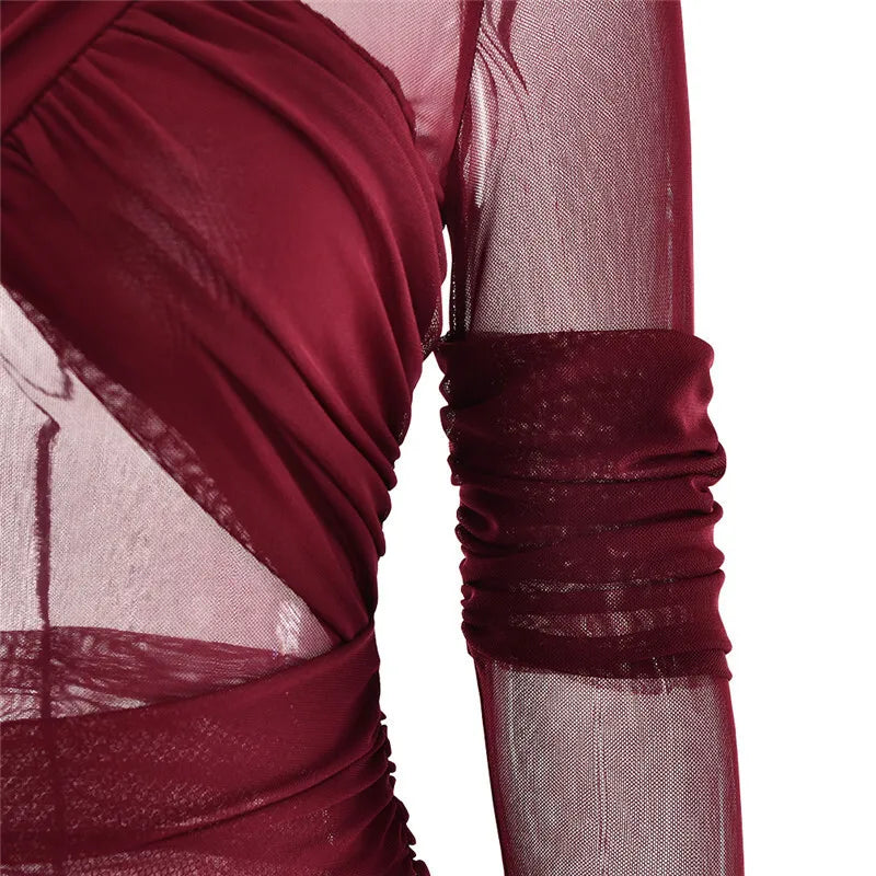 Mesh maxi dress with ruching design - Gvan