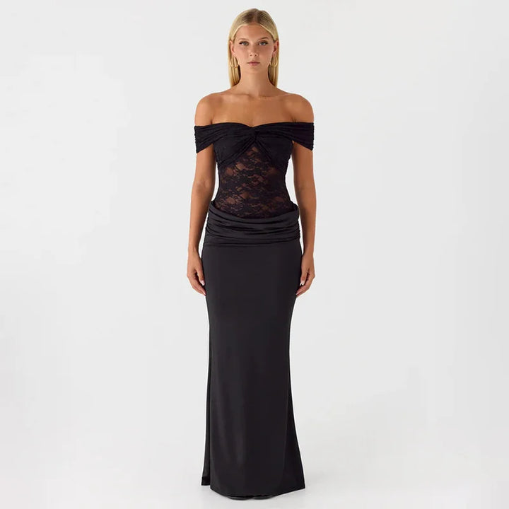 Maxi off-shoulder dress with lace design - LINI