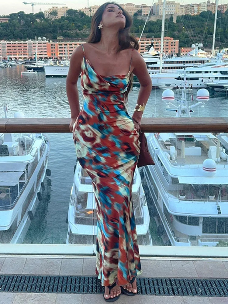 Colorful Satin Maxi Dress - Skylar