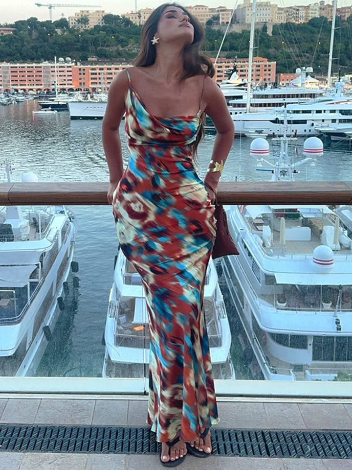 Colorful Satin Maxi Dress - Skylar