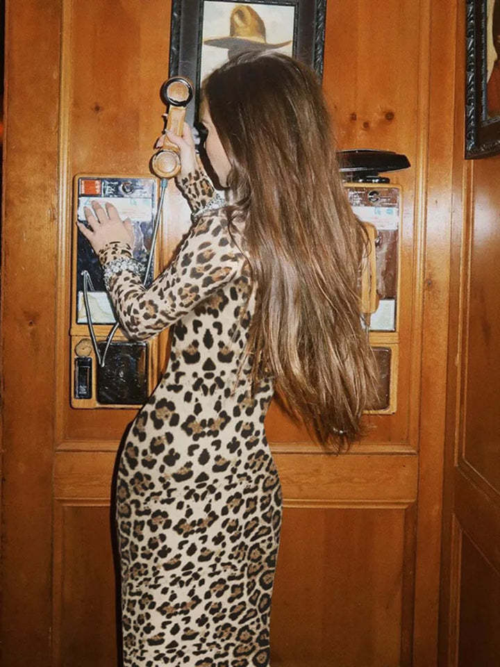 Leopard print maxi dress with turtleneck - Marilyn