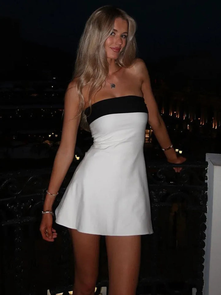 Monochrome Strapless Mini Dress - Kai