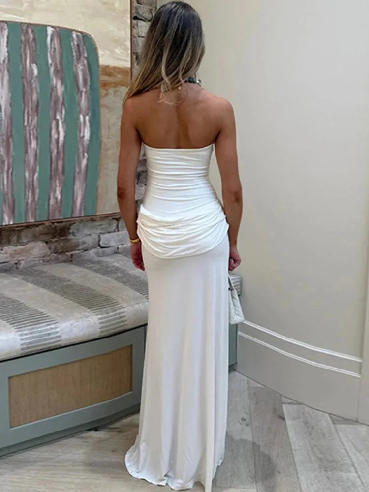 Strapless maxi dress with a slit and pleated design - Tayera