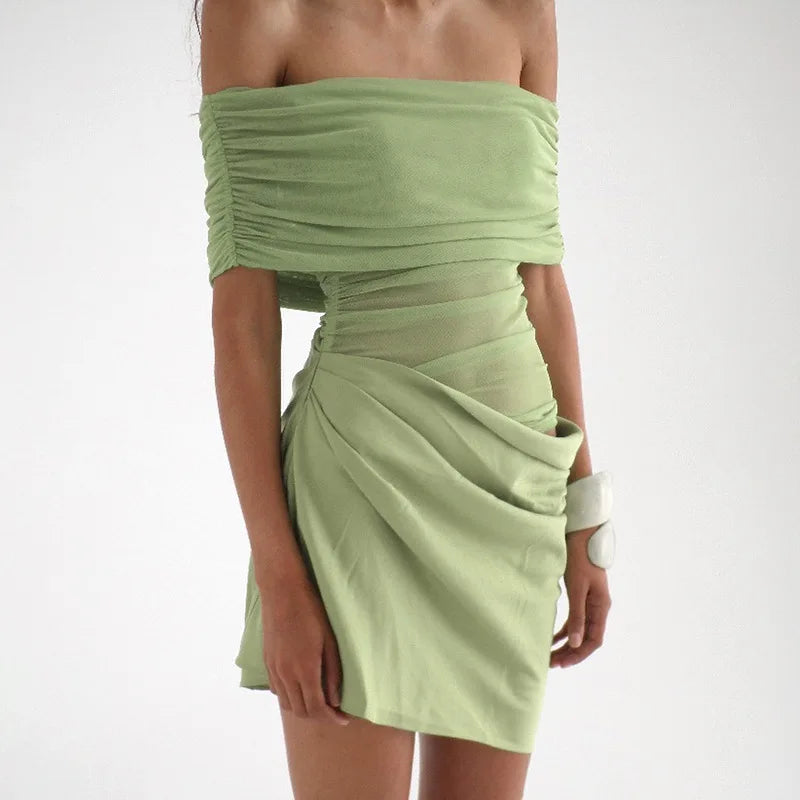 Mini dress with mesh design and off-shoulder - ALEX