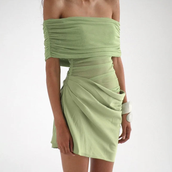 Mini dress with mesh design and off-shoulder - ALEX