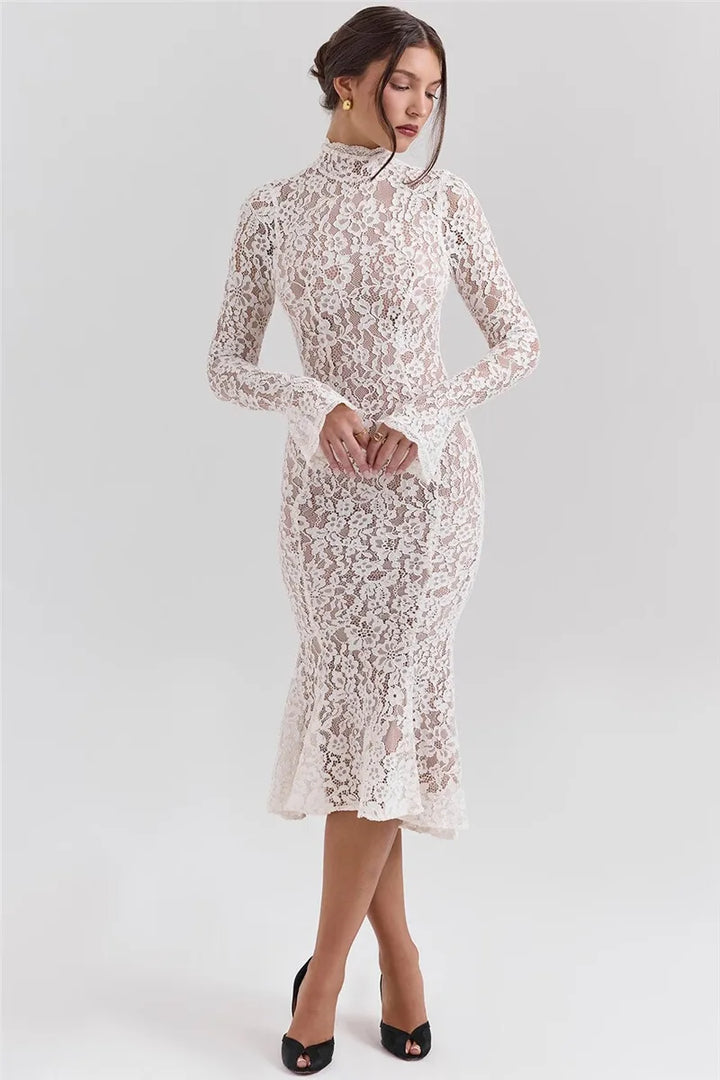 Midi lace dress with half turtleneck - Avia