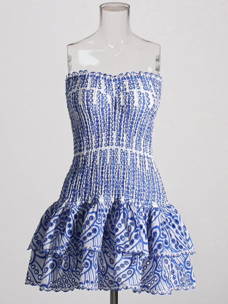 Strapless Mini Dress with Ruching and Ruffle - Diane