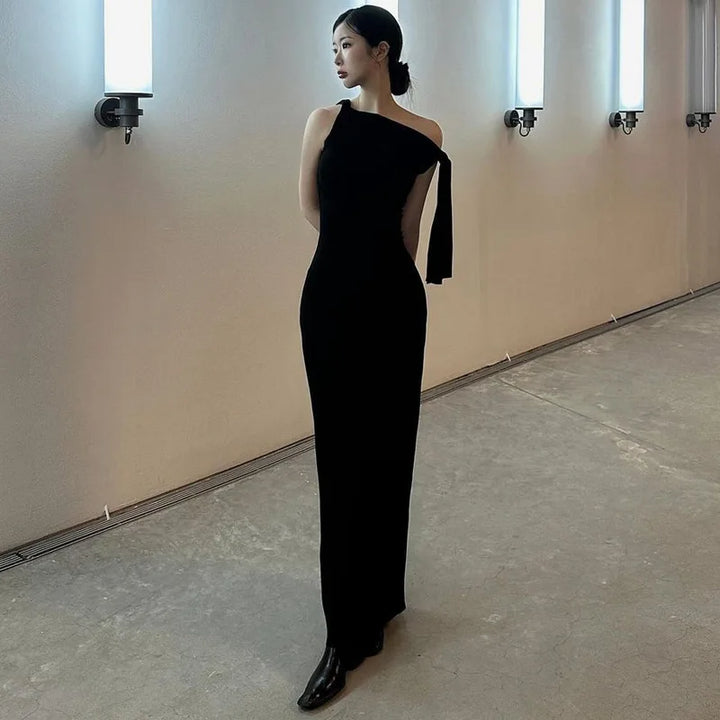 Elegant Maxi Dress with Shoulder Tie - Yolanda