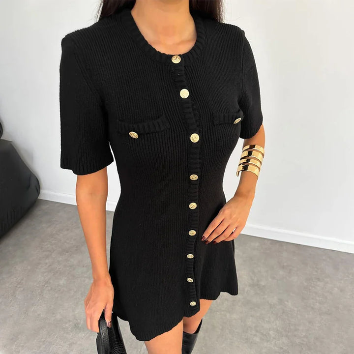 Knitted Mini Dress with Button Embellishment - Mary