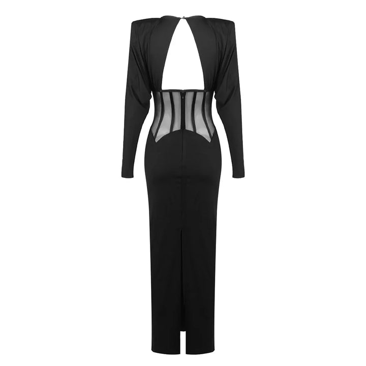 Maxi Dress with Mesh Corset Design and Diamond Buckle Decoration - AMOR