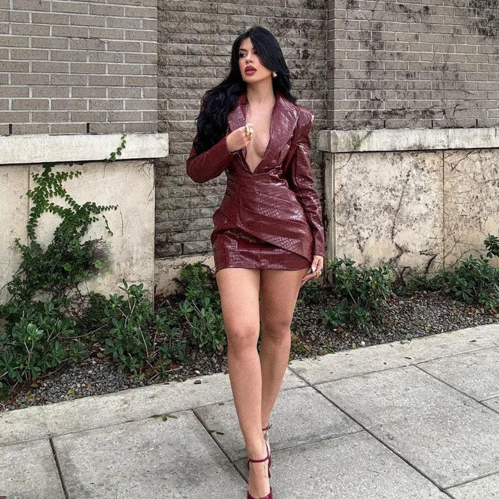 Faux Leather Mini Dress with Studded Design - Genevieve