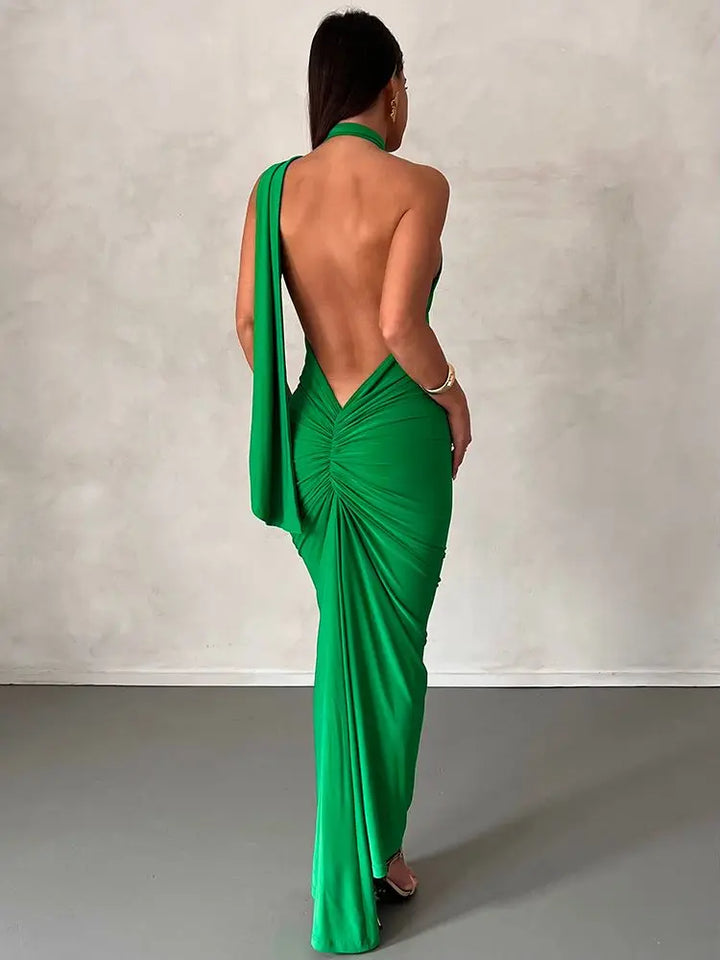 Maxi Dress with Open Back and Elegant Scarf - Rosalia