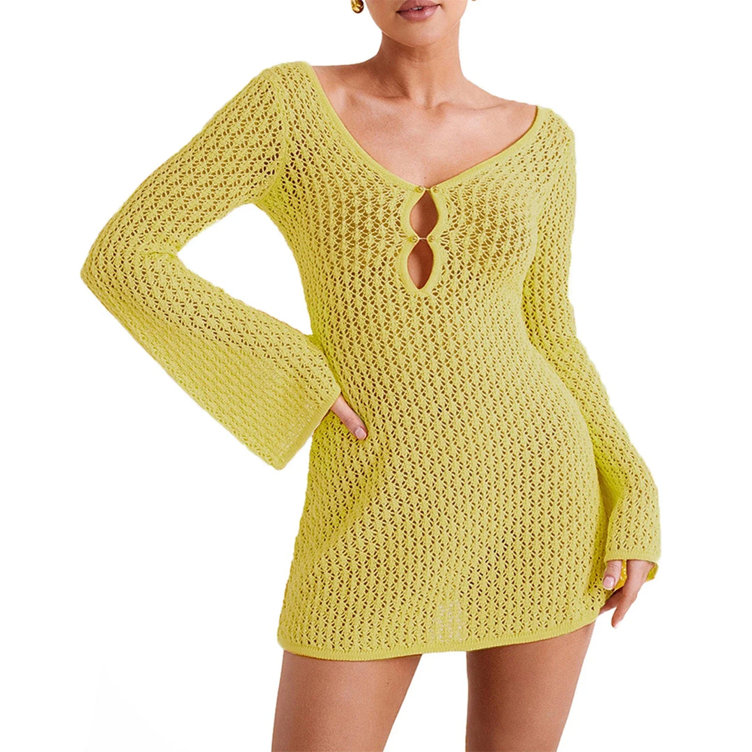 Mini beach mesh dress with pin decoration - Coralie