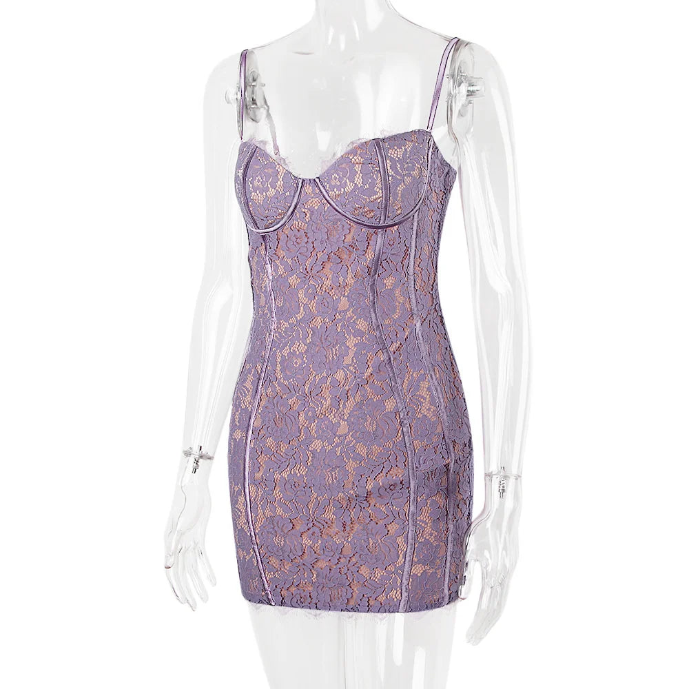 Lace mini dress with floral embroidery - Florencia