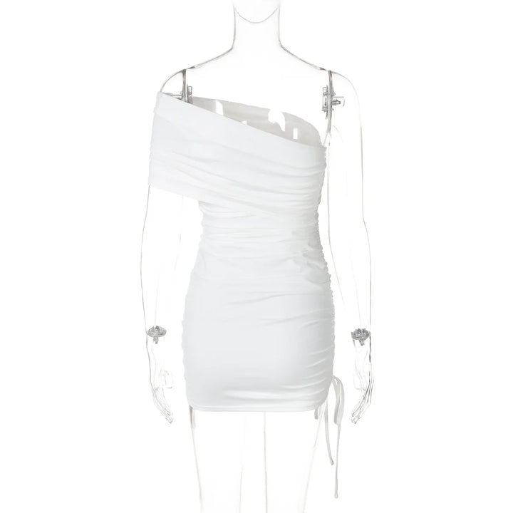 Fitted Mini Dress with One-Shoulder Ruching - PIXY
