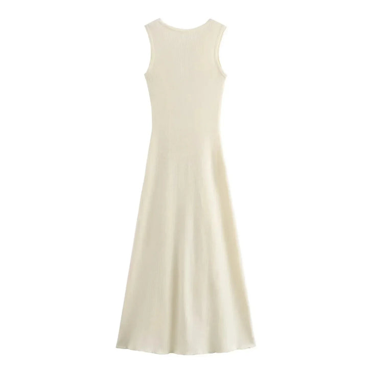 Elegant Knitted Midi Dress with Button Decoration and Small Slit - Pierre