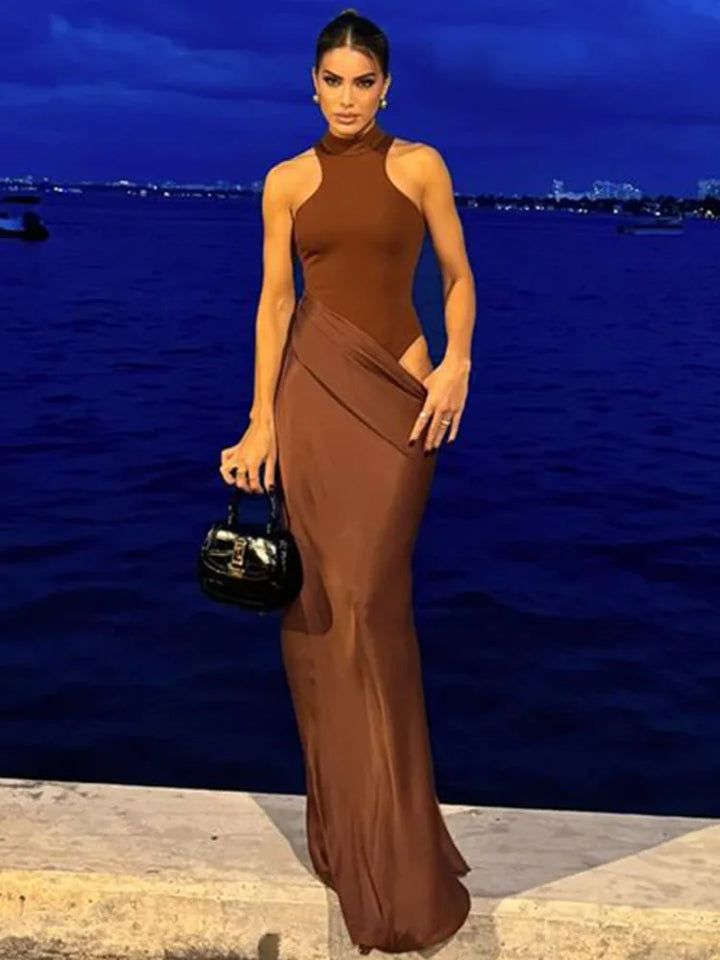 Maxi Dress with Fitted Bodysuit and Satin Skirt - Maris