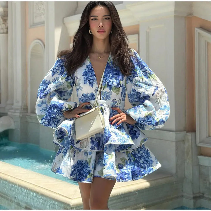 Floral Ruffled Mini Dress with Tiered Design - MIEL