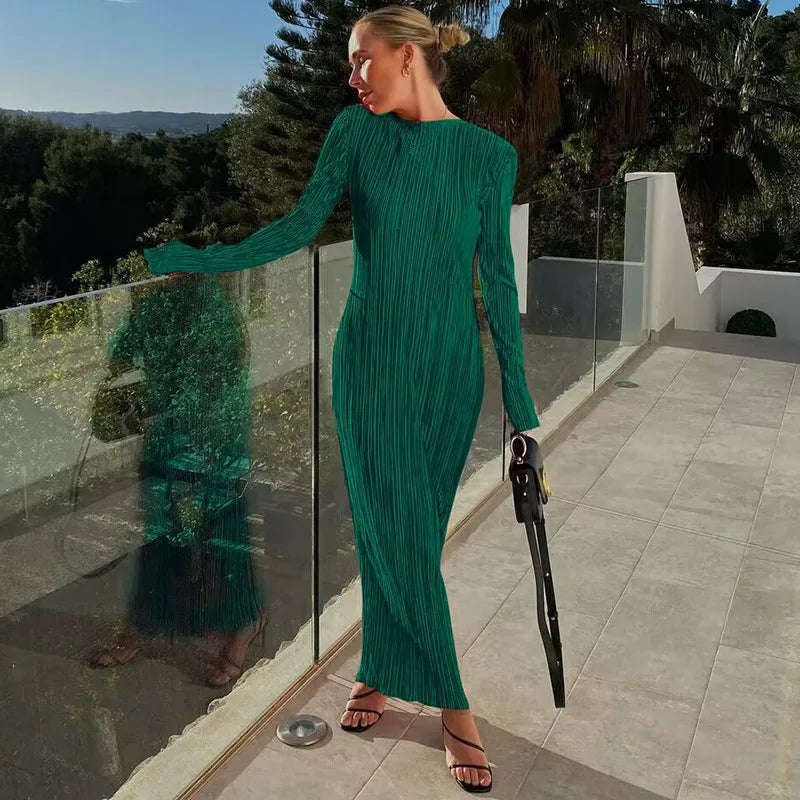Ruched Shiny Fabric Maxi Dress - Abigail