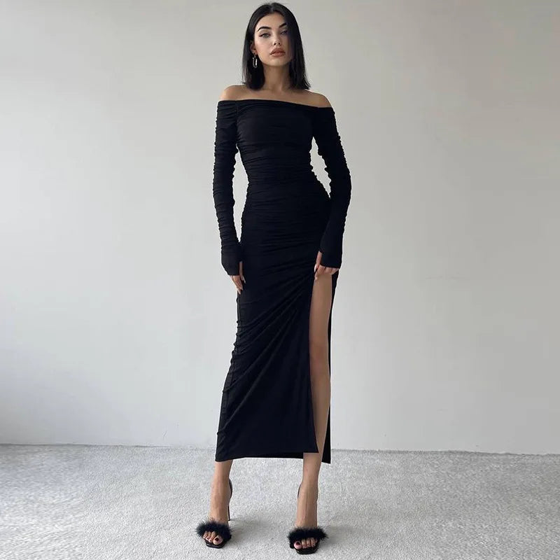 Maxi dress with ruching and slit decoration - MARINA