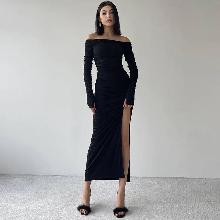 Maxi dress with ruching and slit decoration - MARINA