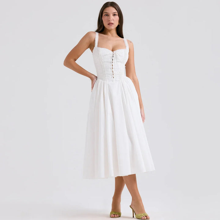 Midi Dress in Country Style with A-Line and Tie Design - SUNRISE