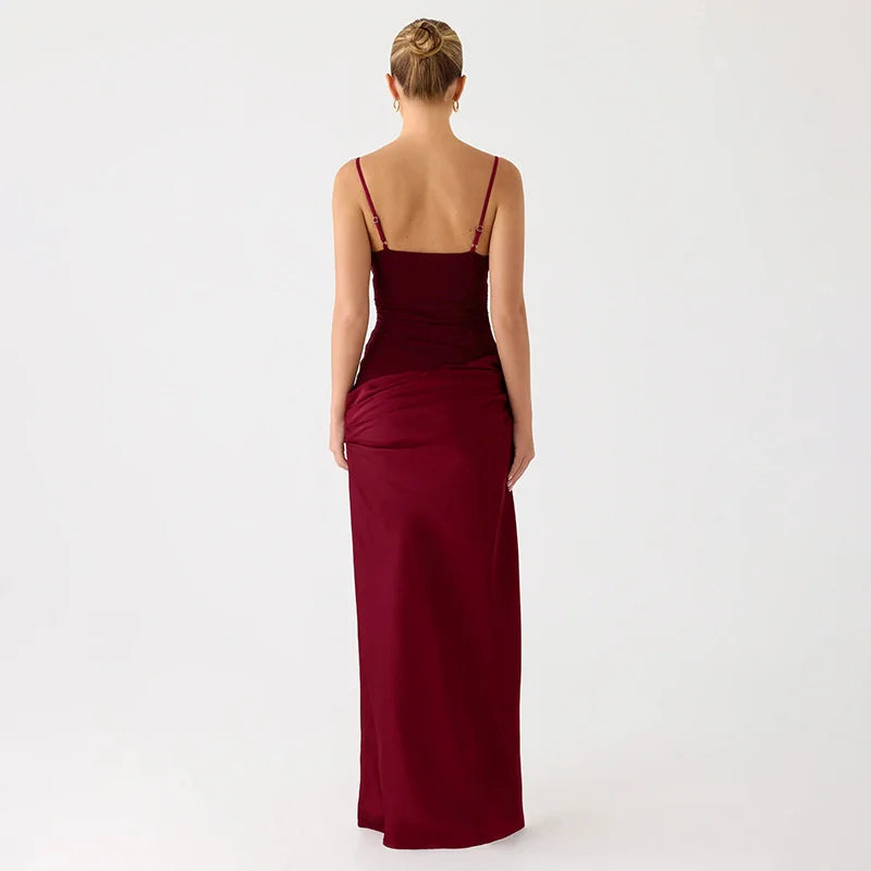 Satin Maxi Dress with Mesh Design - Jordan
