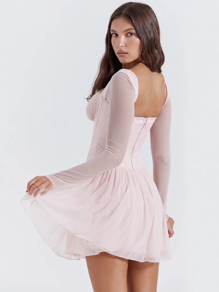 Chiffon mini dress with corset design - ROSIE