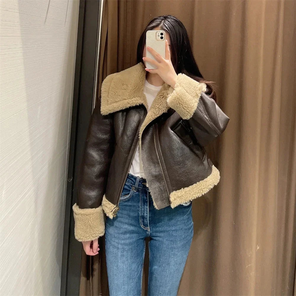 Leather Coat with Fur Lining - Candy