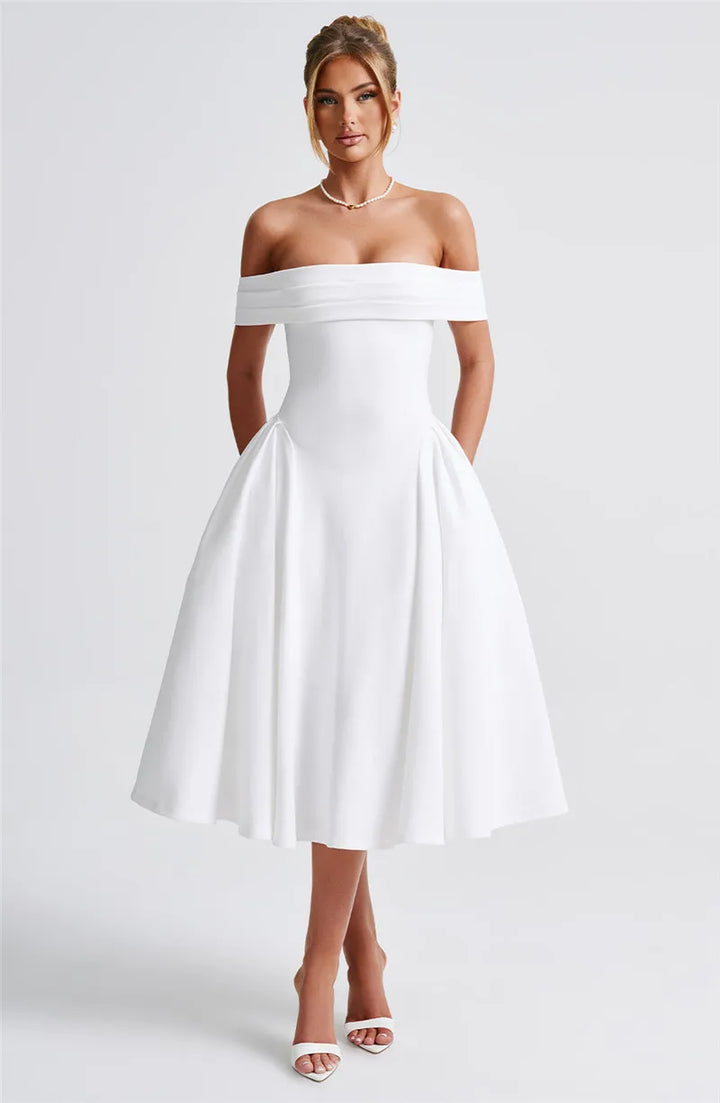 Off-Shoulder A-Line Midi Dress - Inbal