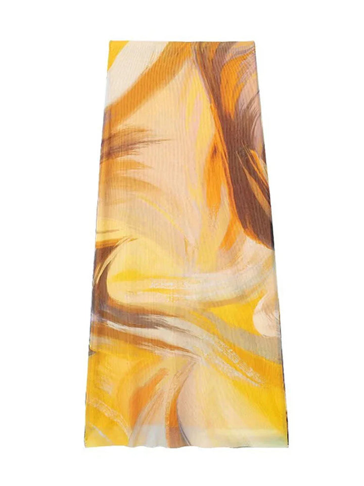 Two-Piece Chiffon Set with Strapless Top and Midi Skirt with Matching Scarf Detail - Liri