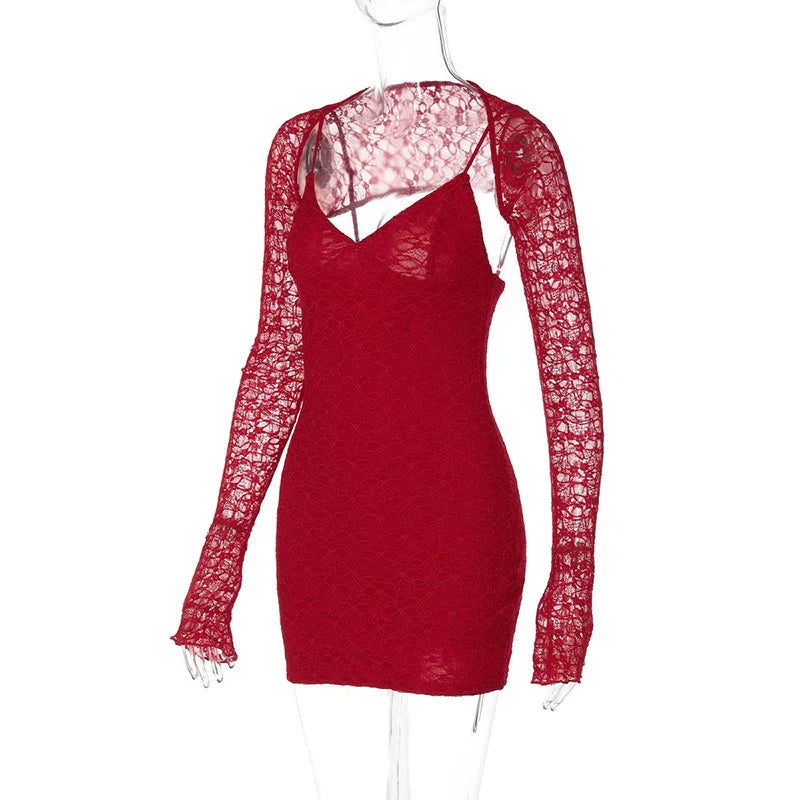 Lace mini dress with matching cap sleeve decoration - Eliraz
