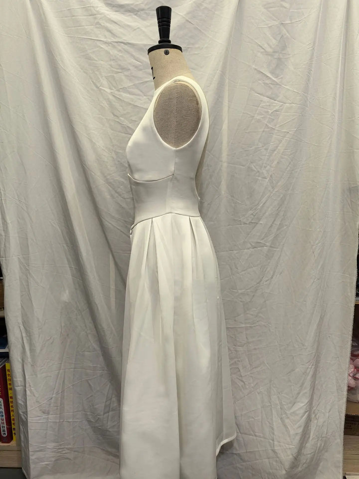 Classic midi A-line dress with open back - Alaya