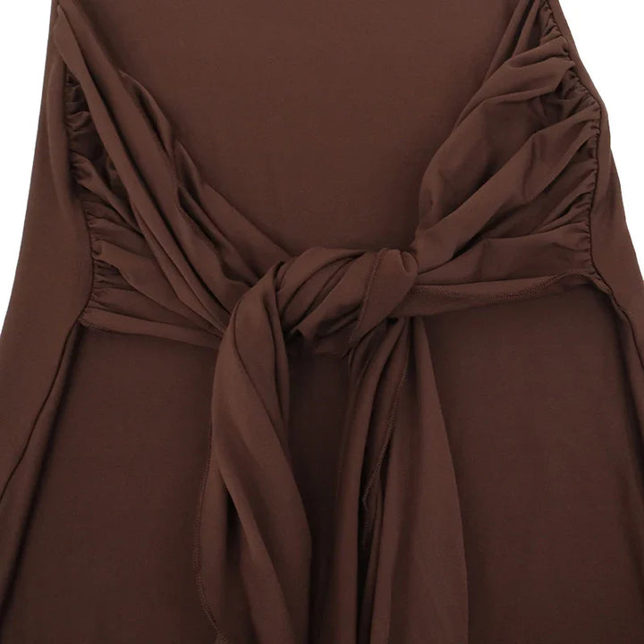 Maxi Dress with Turtleneck Collar, Gathered Design, and Tie - Margarita