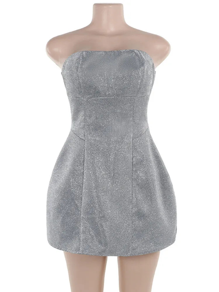 Strapless mini dress with glitter and bow decoration on the back - DIVA