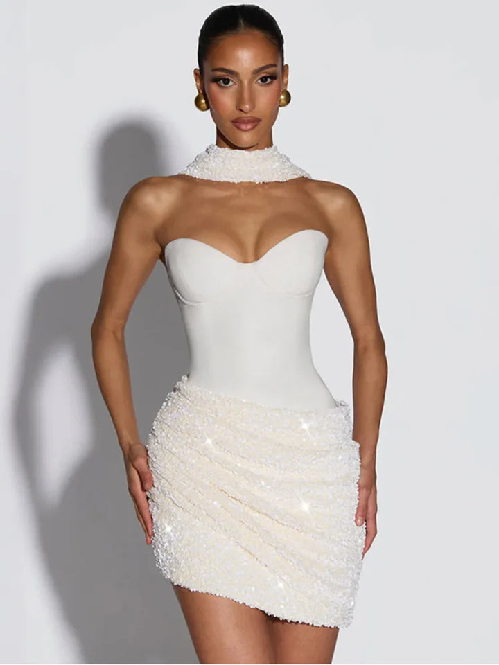 Mini dress with sequin design and scarf detail - GIGI