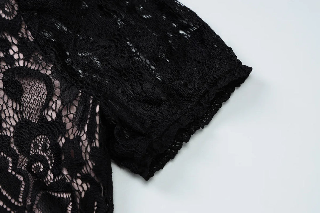 Lace mini dress with turtleneck collar and button decoration - Kimora