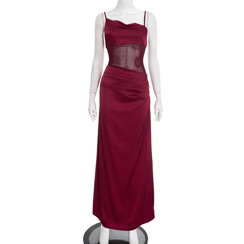 Satin Maxi Dress with Mesh Design - Jordan