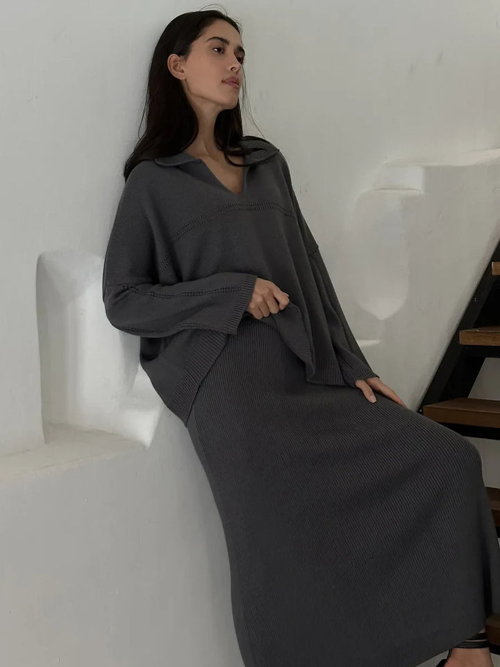 Loose two-piece knitted set maxi skirt and top - Shilav