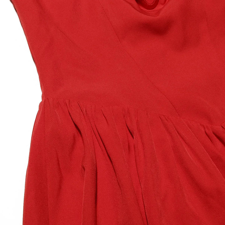 Midi A-Line Dress with Corset Design, Neck Tie - Tanya