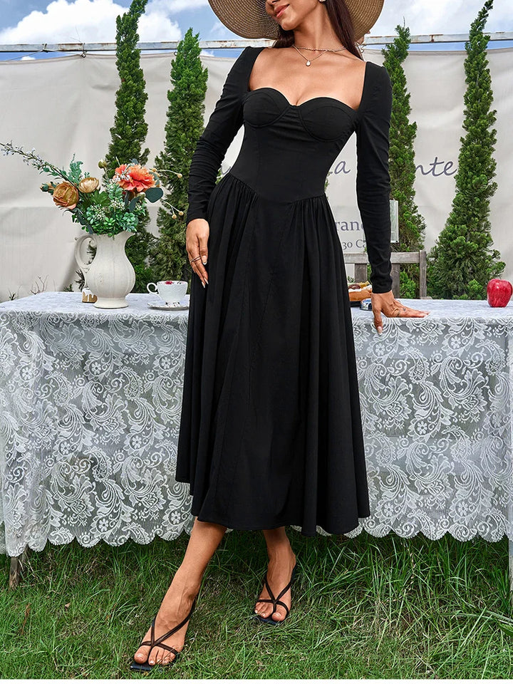 A-line Midi Dress with Rustic Design - Giuliana