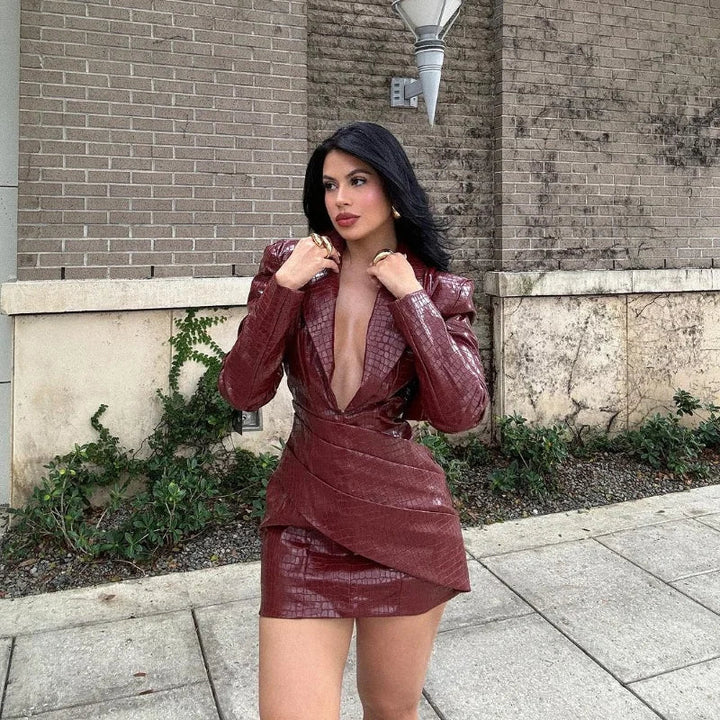 Faux Leather Mini Dress with Studded Design - Genevieve