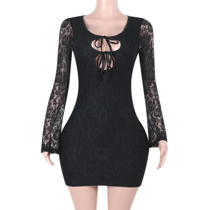 Lace Mini Dress with Tie Details - Lorial