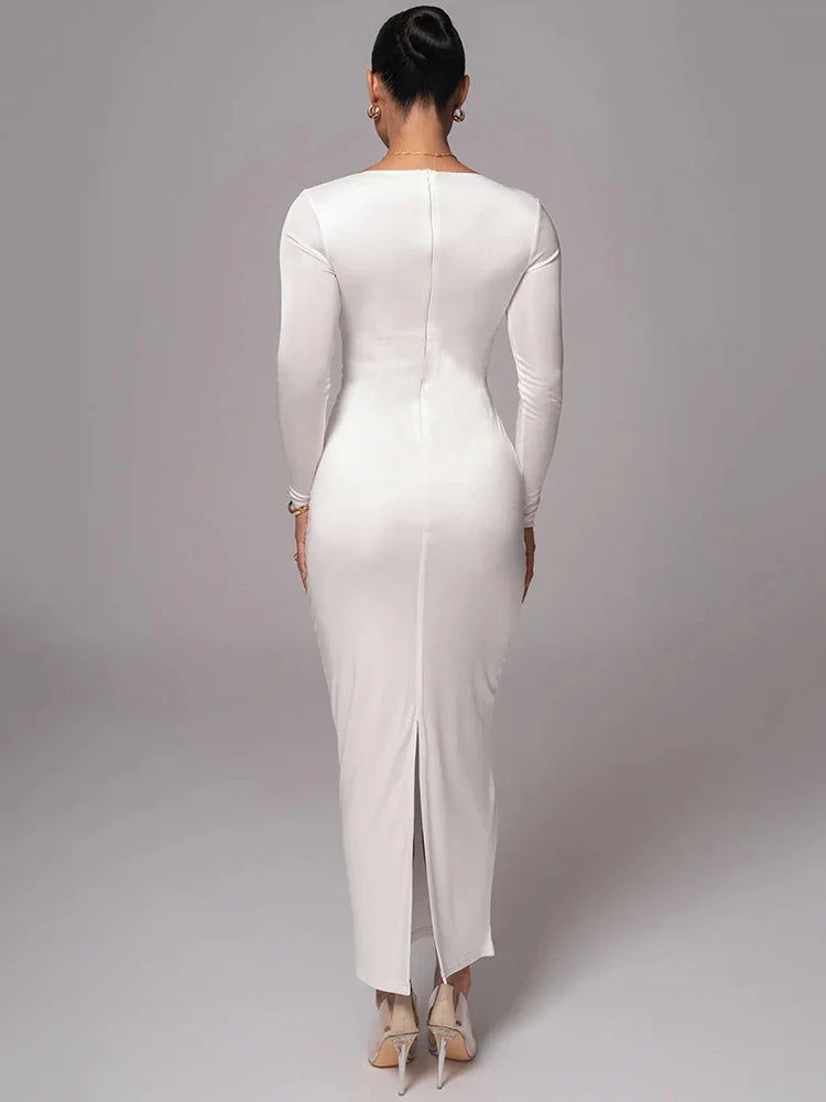 Fitted Shaping Fabric Maxi Dress with Cutouts and Buckles - Lauren