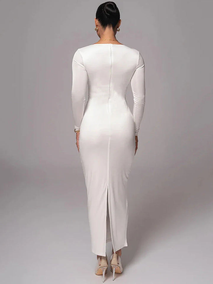 Fitted Shaping Fabric Maxi Dress with Cutouts and Buckles - Lauren