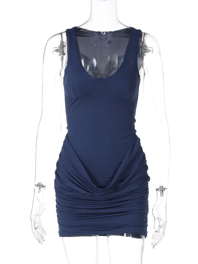 Basic fitted mini dress with ruching design - LIV