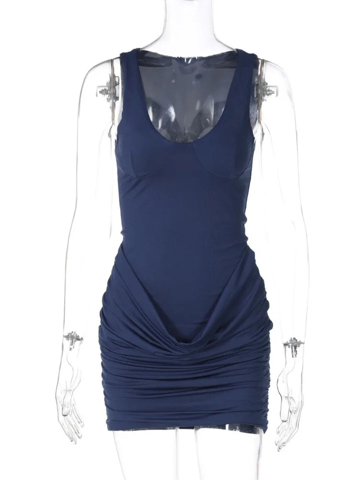 Basic fitted mini dress with ruching design - LIV