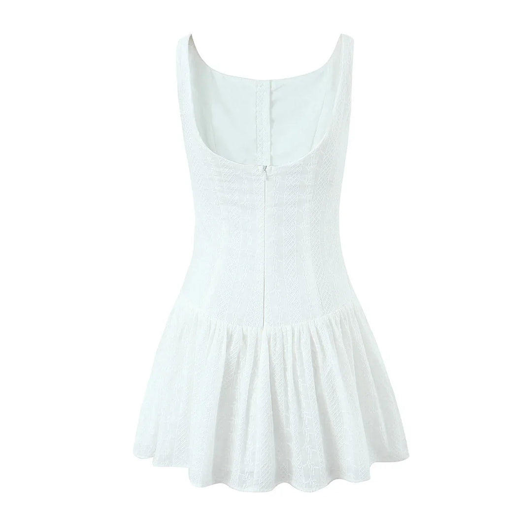 Mini Dress with Embroidery and Button Detail - Shaked