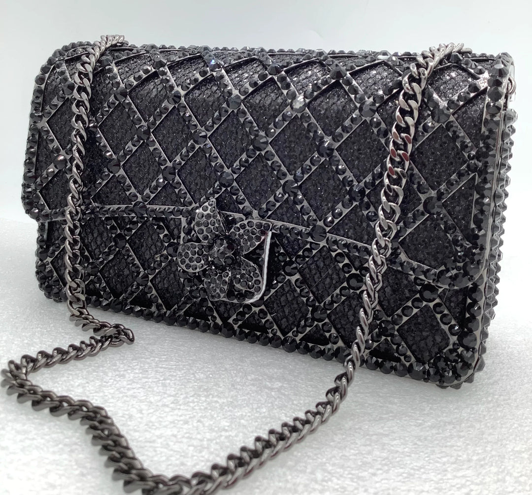 תיק נצנצים בעיצוב יהלומים בעיטור פרח